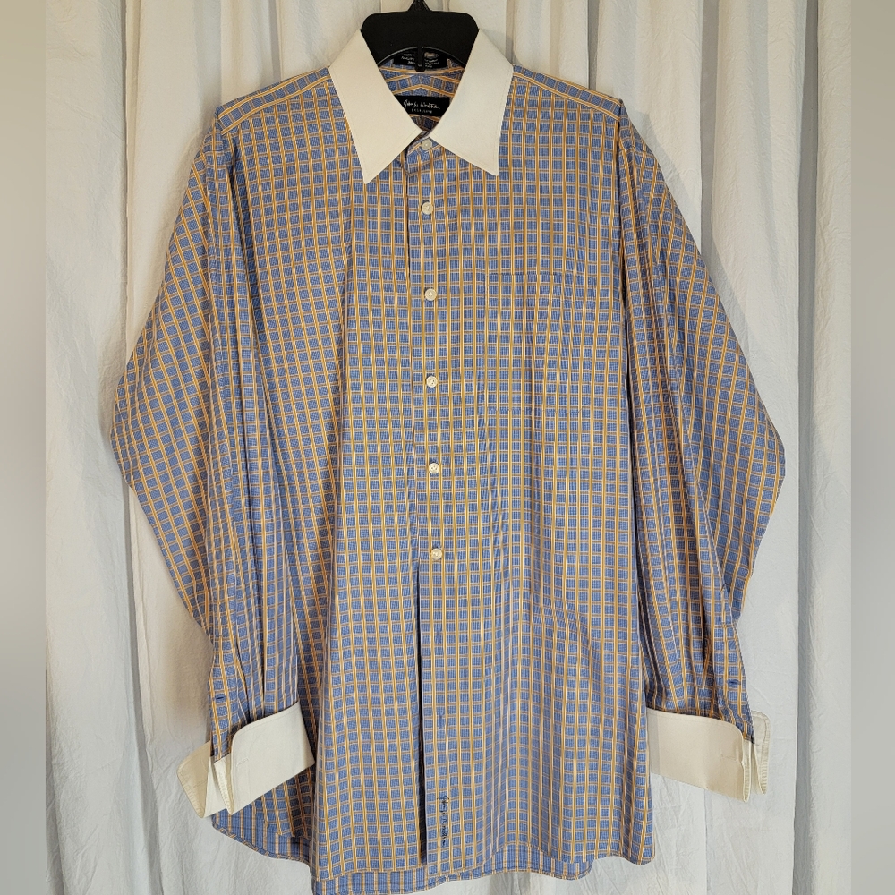 John W. Nordstrom Egyptian Cotton Blue Plaid Dress Shirt